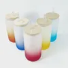 16oz Sublimation Frosted Glass Beer Mugs Gradient color With Bamboo Lid and Reusable Straw heat transfer glass soda Pop Can Coffee Milk Juice Cups B1