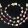 New Beautiful Multi Flower Gemstones Bracelet with Rainbow Cz Paved Women Wedding Bracelet Bangle Wholesale Bulk 2020 New Styles