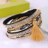 Pulsera infinita Pulsera trenzada multicapa Playa brasileña Imán Hebilla Borla Pulseras de cuero