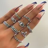 Ifmia Vintage Silver Färg 10 st / Set Snake Heart Fog för Kvinnor 2021 Trend Kvinnors Star Skull Finger Ringar Punk Smycken