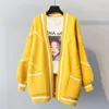 sweater Loose Fashion Long Cardigan Letter Printed Women Knitted Thicken Plus Size Korean English Alphabet Coat 201016