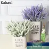 Lavendel plast konstgjorda blommor romantisk provence lila bukett med gröna blad bröllop hem bord dekoration falsk blomma