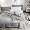 Summer Gray Air Condition Quilts duvet with little white Pompons bed linens Washed cotton throw blankets Solid bedding #s LJ200821