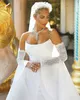 Wiosna Afryki Mermaid Wedding Dresse z odłączanym pociągiem Koronki Pełna rękaw Aplikacje Suknie ślubne Vestidos de Novia