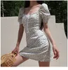 Robe d'été rétro Boho femmes robes cravate cou imprimé fleuri Floral Mini Sexy robe blanche élégante manches bouffantes robes coréenne Vestidos