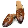Slippers Halve Cover Schoenen voor Mannen Mode Lederen Lederen Slipper Hoge Kwaliteit Ademend Casual Comfortabel Outdoor Tassel Loafer Volwassen 220302