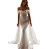 Sparkle White Cequine Mermaid Suknie ślubne z odłączoną Overskirt 2022 Kość rybna z ramionowej sukienki panny młodej gorset Trumpe8240548