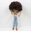 Blyth 30cm Doll Joint Body 1/6 Short Curly Black mix Brown Hair Dark Skin glossy face bjd toy DIY with hand A&B No. 130BL910362 LJ201031