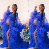 2021 Sukienka Macierzyńska dla Photoshoot Babyshower Macierzyński Prom Dresses Designer Sukienka Strzelanka Royal Blue Ruffles Długie Rękawy Suknia