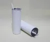 20 oz süblimasyon Düz sıska tumbler Blanks Beyaz Paslanmaz Çelik 20 oz Vakum Yalıtımlı Metal Bardaklar Kapak Pipetleri ile DIY Baskı için