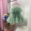 Abiti di adolescenti floreali fucsia Abiti senza spalline a fila a livello Tulle TUTU Girls Dress Abito da concorso Mini Short Kids Birthday Gowns First Communione Abito