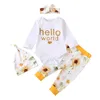 Infant Baby Cartoon Outfits No Dating Letter Tops Toddler Baby Clothes Sets Sunflower Leopard Kids Girls Clothing Suit With Hairba3060873