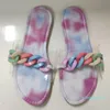 Ladies Browm chain slippers summer open toe jelly flat slide printed flower sandals fashion rainbow flip flops outdoor beach casual shoes
