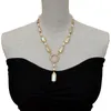 YYING Collana Y-Drop con perle rotonde rettangolari di perle Biwa bianche coltivate d'acqua dolce 18,5" 220218