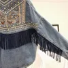 Women's Jackets Vintage Denim Women Jacket Spring Floral Embroidery Suede Fringe Loose Long Sleeve Streetwear Outerwear Female Boho Z1291