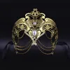 Phantom Metal Laser Cut Silver Gold Wedding Party Mask Women Chain Costume Venetian Filigree Black Cosplay Masquerade Mask Y200103