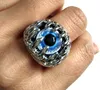 New 25pcs Unique Mens Blue Devil Eye Silver Ring Demon Evil Gothic Claw Eyes Whole Fashion Jewelry Biker Punk Rocker Style Man4161961