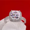 Ainuoshi luxo 3 quilates noivado anéis de auréola princesa stlye almofada corte anelli donna 925 prata esterlina feminino jóias de casamento y2234h