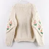 H.SA Women Winter Handgjorda tr￶ja och cardigans Floral broderier H￥liga ut Chic Knit Jacket Pearl Beading Cardigans 201221