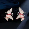 Moda Butterfly AAA Cubic Cyrkonia Stud Kolczyki Biżuteria Południowa Ameryki 32mm Projektant Miedź Biżuteria Czerwony Biały CZ 18K Złoto Srebro Kolczyk Dla Kobiet Party Prezent