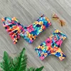 High Waist Bikini Floral Swimwear Women Bandeau Swimsuit Ruffled Beachwear Sexy Printed Bikini Set Push Up Bathing Suit T200508