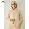 Amii Minimalismo Outono Mulheres Causal Hoodies Conjunto Sólido Com Capuz Solto Sweater Hoodies Sólida Irregular Hem Feminina Saia 1233 201110