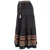 Fashion Bohemian Long Skirt Women's Elegant Holiday Summer Casual High Elastic Waist Floral Print Sea Blue Retro 220221