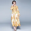 Fashion Designer Runway Dress Autunno Donna Manica lunga Colletto rovesciato Manica a campana Stampa vintage Slim Maxi Abito lungo 201204