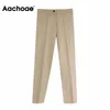 Aachoae Femmes Solide Pantalon élégant Leggings Plissé Côté Jambe Split Crayon Pantalon Lady Zipper Fly Casual Pantalon Skinny Pantalon 201118