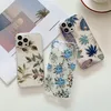 Coques de téléphone transparentes en TPU souple ultra-minces électrolytiques semi-transparentes pour iPhone 13 12 11 Pro Max Mini XR XS X 8 7 Plus Blue Rose Leaves