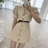 Casual Dresses Alien Kitty Apricot Puff Sleeves Plus Size Mini Dress with Sashes 2022 Loose A-Line Slim Vintage Office Lady Lady Robe Femme Prom
