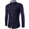 Nya Mens Shirt Jacket Coats Spring Autumn Domineering Slim Långärmad Lapel Blus Komplex Multi-Button Metal Dekorativ Coat
