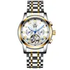 Cinturón de acero sólido Business Tourbillon Hollow Reloj mecánico automático Reloj impermeable para hombre Relojes de pulsera populares para hombre