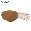 Aneikeh slippers mode hoge hakken vrouwen vreemde hakken muilezels pvc transparante schoenen wissen open teen abrikoos plus size Y200423