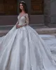 2022 Abiti da sposa in cristallo A Line con scollo a V in pizzo a maniche lunghe Abiti da sposa Abito da sposa elegante Robes de mari￩e