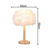 Lámpara de mesa de plumas creativas, luces decorativas de boda para niña, luz de escritorio de cumpleaños rosa y blanca, enchufe E27 para UE