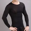 Undershirts Partihandel-Mens Sexiga Transparent Undershirt Exotiska Smooth Sheer Underkläder Toppar Långärmad Fitness Gym Sport T-shirt1