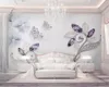 Beibehang personnalisé papier peint papillon fleur de cristal violet mur bijoux 3d TV peintures murales de décoration