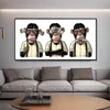 Płótno malowanie trzech małp goryl z plakatami pieniężnymi i grafikami zwierząt Streszczenie sztuki ścienne cuadros do trybu salonu200x