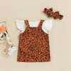 Kleidungssets für 0–18 Monate geborene Säuglinge, Mädchen, einfarbig, gerippt, Strampler, Oberteile, Leopardenmuster, Hosenträgerkleid, Stirnband, Outfits, Kleidungsset