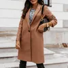 Autumn Turn-down Collar Mid-Long Pocket Coat Elegant Office Lady Button Solid Jacket Winter Long Sleeve Slim Cardigan Outwear3XL