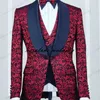 赤いスパンコール3個の部分男性スーツ（ジャケット+パンツ+ベスト）ブレザーグロールタキシードワンボタンショールラペルモーニングビジネスイブニングパーティー新郎服