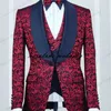 Paillettes rouges 3 pièces costume pour hommes (veste + pantalon + gilet) Blazer marié smoking un bouton châle revers matin affaires soirée fête marié porter