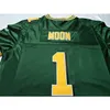 2604 Edmonton Eskimos #1 WARREN MOON White Green real Full embroidery College Jersey Size S-4XL or custom any name or number jersey