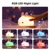 Touch Sensor RGB LED Rabbit Night Light Remote Control 16 Färger USB uppladdningsbar silikonkaninlampa för barn baby leksak gåva