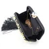Nxy Bolso de mano de lujo con perlas y diamantes, bolso de mano bordado en oro, borlas negras, cristal, boda nupcial con cadena Y636 0214