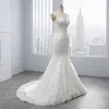 2021 Abiti da sposa classici economici Abiti da sposa Sirena Maniche ad aletta trasparenti Bateau V Abito da sposa aperto sul retro per le donne Plus Size Lungo