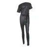 Dames Jumpsuits Rompertjes Sexy Vrouwen Off Schouder Pu Leer Korte Mouw Gordel Bodycon Slanke Lange Skinny Jumpsuts Avond 2798