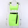 BOOFEENAA Summer Buckle Neon Sexy 2 Piece Skirt Set Dress Matching Sets Women Two Piece Outfits Night Out Clubwear C66-AZ22 T200702