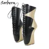 Sorbern sexig fetisch ballett stövlar ankel hög heelless spets upp patchwork korta booties damer ballet drottnar unisex bdsm nybörjare